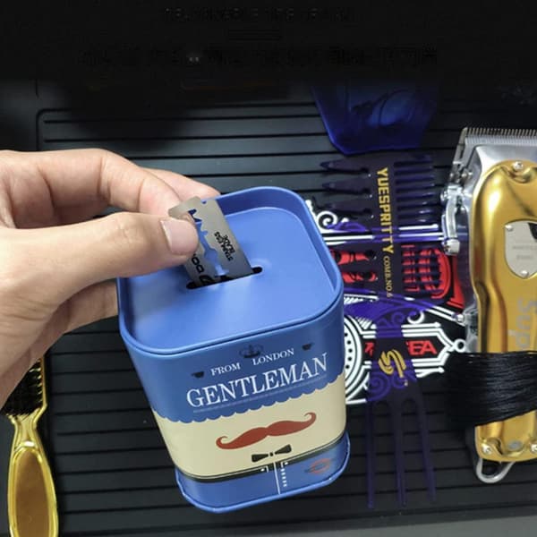 2 stk. Engangsbeholder i rustfritt stål for barberblader, dispenser, frisørsalong, oppbevaring