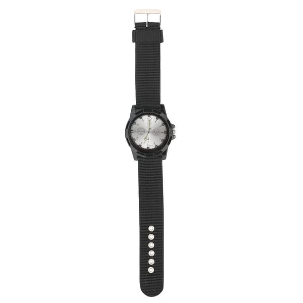 Electronic Analog Wristwatch Round Nylon Strap Military Wrist Watch (Silver Dial)