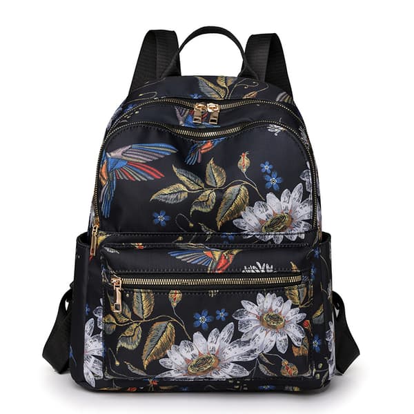 Women's Backpack 15L Waterproof School Bag For Girls With Retro Pattern Black
