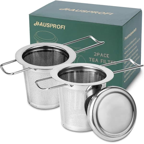 304 Rustfrit Stål Te-si med Låg og Foldbart Håndtag Te-filter til Tekander Løse Blade Bryggekopper Pakke med 2 (FMY)