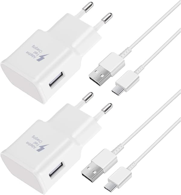 2-pack snabbladdare, 1,5 m kabel, kompatibel med Samsung Galaxy S22 S21 S20 S8 S10 S9 Plus Note 7 8 9 10 A53 LG, HTC 2-pack/vit 2-pack/white