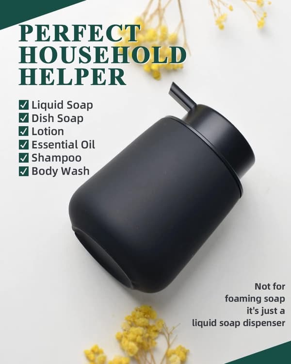 1-pak - Sort - Sæbedispenser - Lotionflaske - med - Stor - Pumpe - 400ml - Egnet - Badeværelse - Bruser - Keramik - Moderne