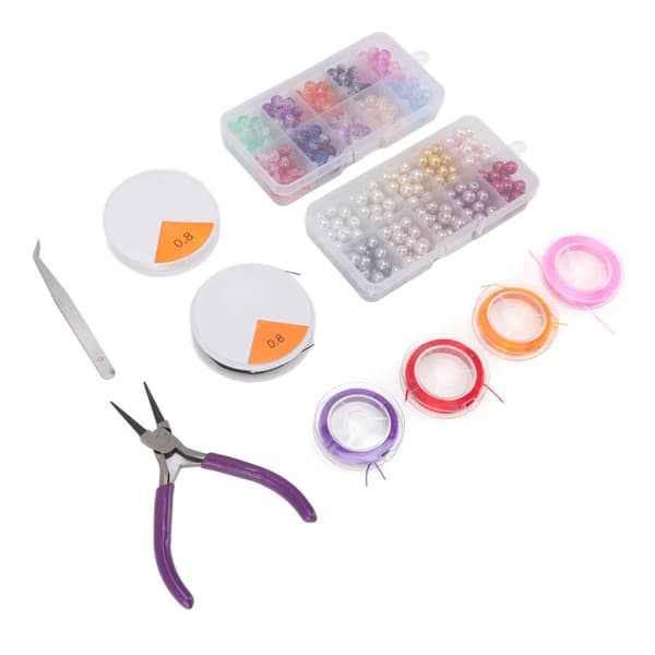 DIY Jewelry Making Kit Pliers Artificial Beads Glass Colorful Beads Elastic Thread Jewelry Making Set with Box
