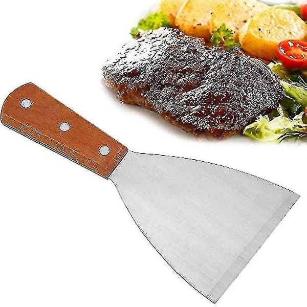 Grillspatel i rustfrit stål med træhåndtag