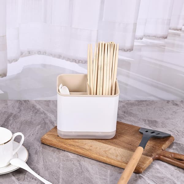 Kitchen Organizer, 3 Compartment Chopsticks Spoon Cutlery Holder with Tray, Kitchen Storage (Apricot)