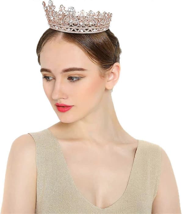 Rosegull Krone Kaketopp Rhinestone Prinsesse Tiara for Kvinner og Jenter Krondekorasjon for Bryllup