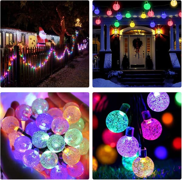 Solcellelyskjeder, 60 LED 11M Fargede Krystallkuler Lys, 8 Moduser