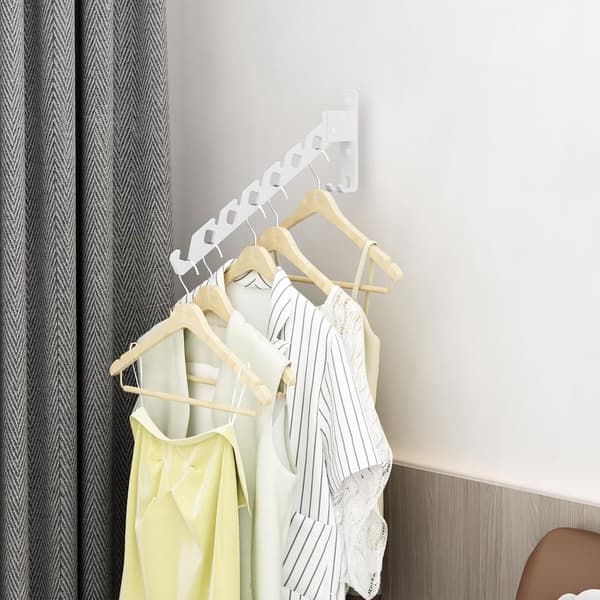 Foldable Wall-Mounted Clothes Hanger, Aluminum Drying Hook for Laundry Room or Wardrobe, White, 35 cm White White