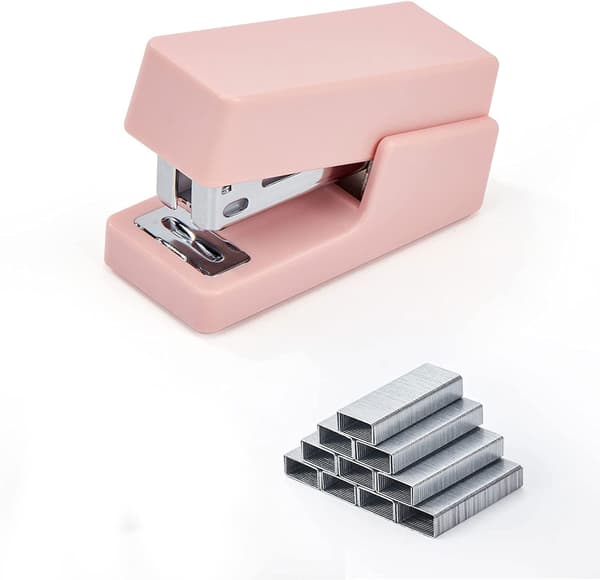 Mini stiftemaskin, 20-arks kontorstiftemaskin med 1 eske standardstifter, rosa A