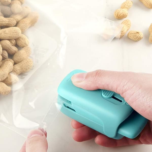 1 STK (hvid med batteri) Mini Sealer, 2 i 1 Mini Poseforsegler Ba