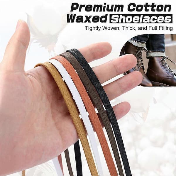 Flat Waxed Cotton Laces, Wide Shoelaces for Boots & Casual Shoes
