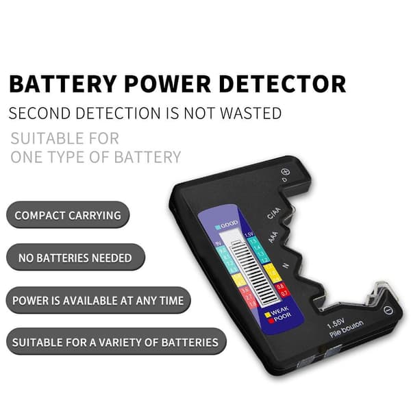 Universal batteritester til C/AA/AAA/D/N/9V/6F22/1.55V Svart black