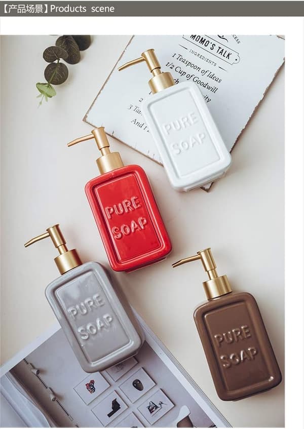 Rød Keramik Retro Sæbedispenser Flaske Lotion med Pumpe - Red