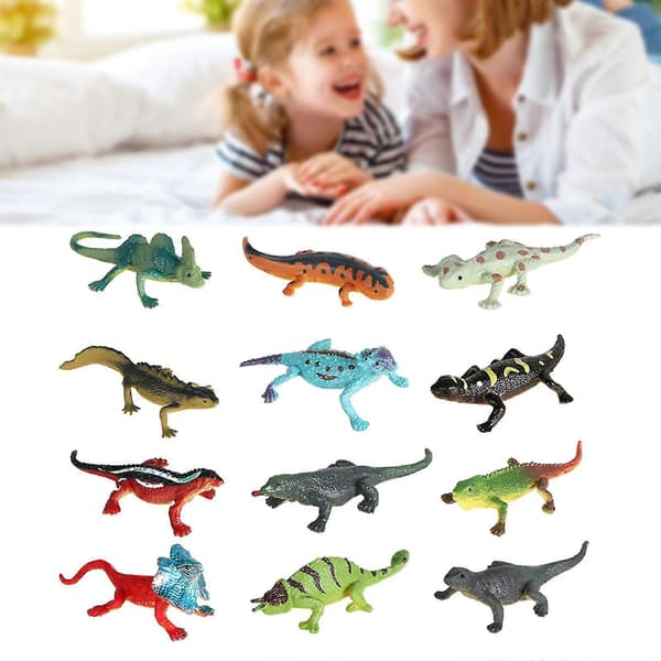 12 deler realistiske dyrefigurer for samling, festutstyr, øgle
