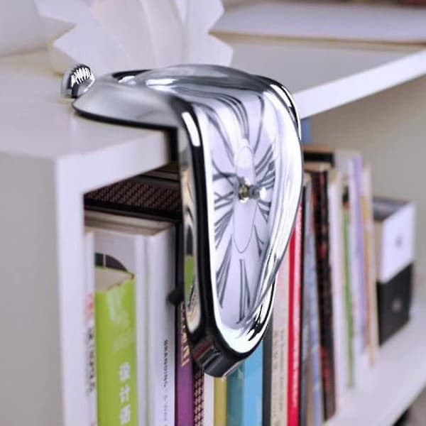 Smält Klocka, Dali Klocka, Surrealistisk Dekoration, Smält Modern Väggklocka, Förvrängd Väggklocka, Heminredning, Kontor, Present (Silver)