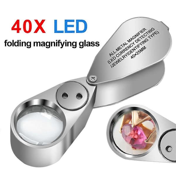 40x Juvelerlup Sammenfoldelig Forstørrelsesglas Smykker Øjenforstørrelse Med LED-lys