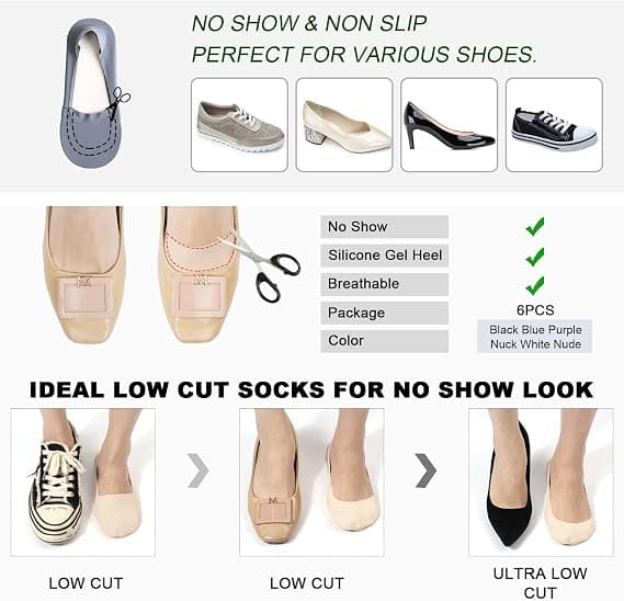 6 par usynlige strømper med blonde til kvinder, lave damestrømper, skridsikre, bløde, åndbare ankelstrømper, bådstrømper til loafers, sneakers, Fla