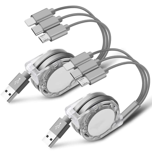 2-pakning multi USB-ladekabel, 3-i-1, sammenleggbar, multippel