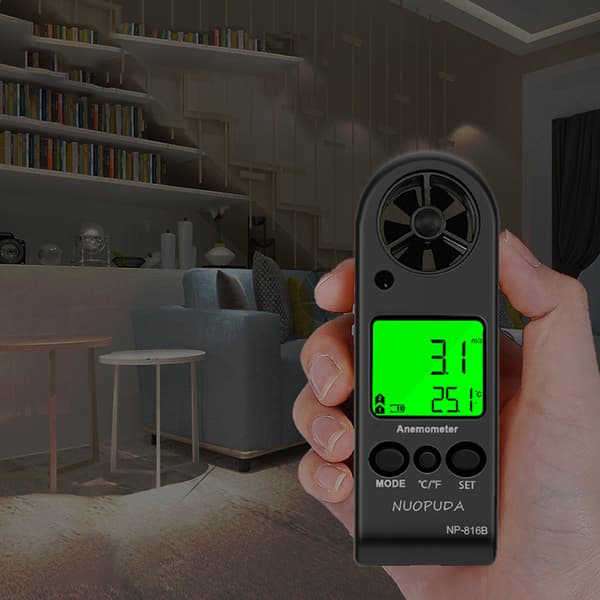 Håndholdt digitalt anemometer til måling af vindhastighed, temperatur