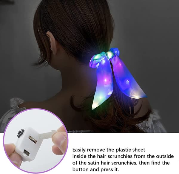 6 stk. LED-lys scrunchie, lysende elastisk hårbånd, scrunchies til piger, lysende hestehale hårbånd til neon Halloween jul fødselsdag