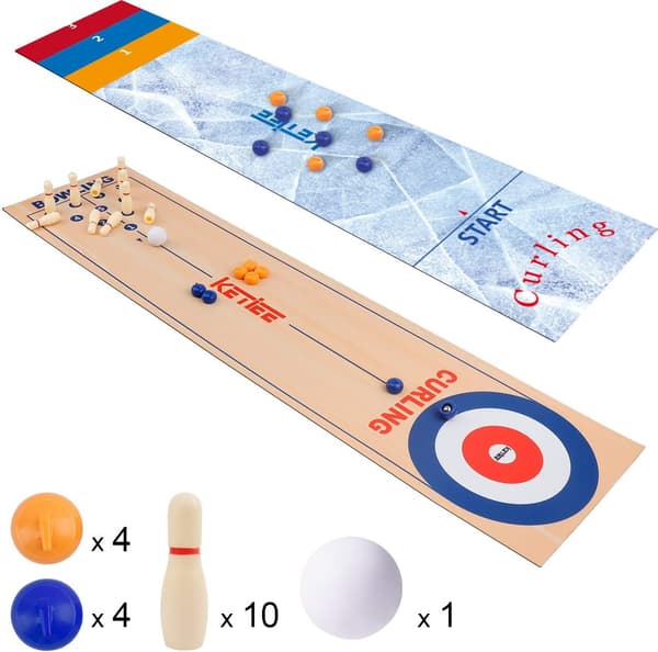 Curling Game for Family 119 cm, 3 in 1 Table Shuffleboard, Table Curling Game, Table Curling Bowling