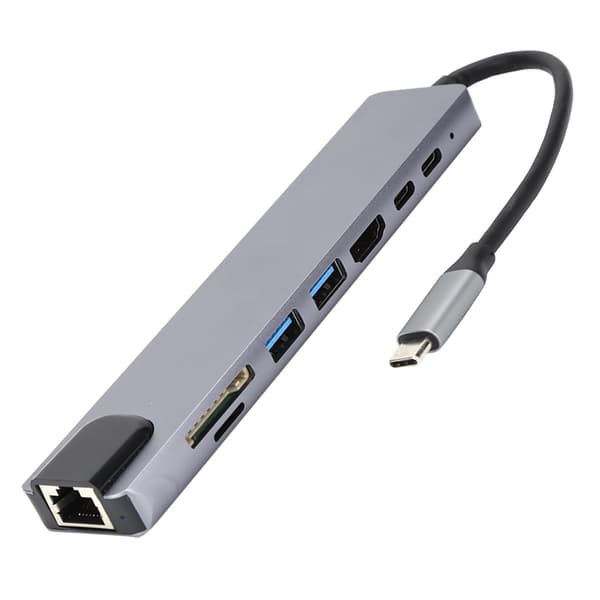 8-i-1 Hub Type-C til HDMI RJ45 PD USB Dockingstasjon Type-C Hub Splitter Konverteringsadapter
