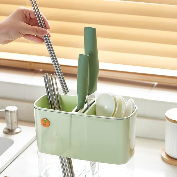 Multifunktionell Avdelare Bin Dränering Chopstick Cage Bestick Organizer Vit White