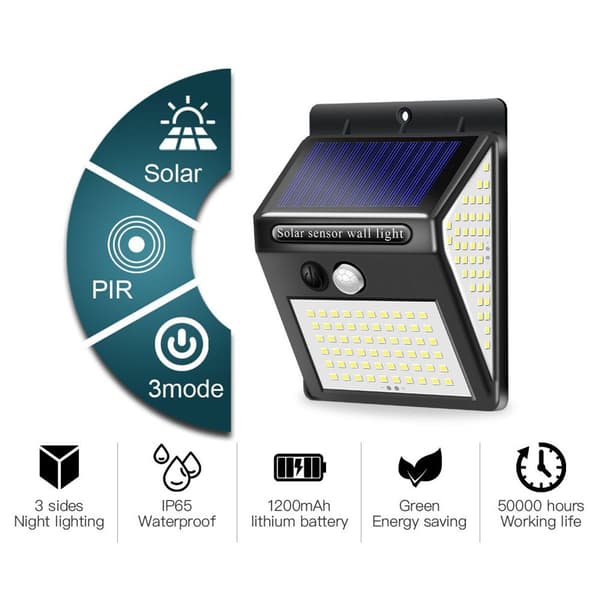 4-pak Solar Lamper Udendørs 140 LED, Udendørs Solar Bevægelsessensor Lamper med KLB