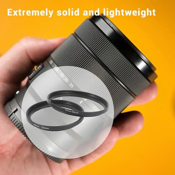 8 Pieces Step-Up Adapter Ring Set, Includes 49-52mm, 52-55mm, 55-58mm, 58-62mm, 62-67mm, 67-72mm, 72