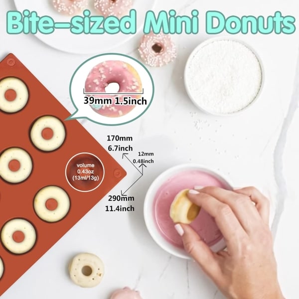 Silikone Mini Donutform, 18 Huller - Donutbageform, Muffinform, Kageform, Småkageform