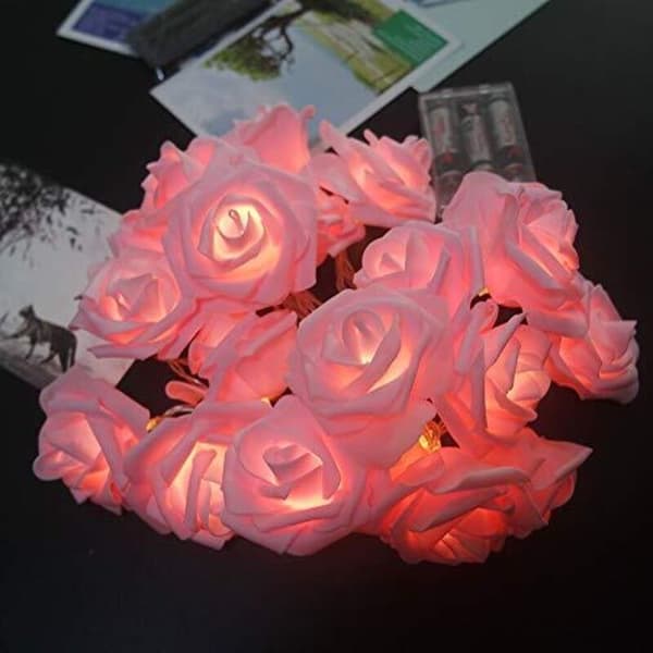 Battery-powered LED light string with pink floral pattern Diameter 7 cm, PE (polyethylene), pink, 3M 20LED