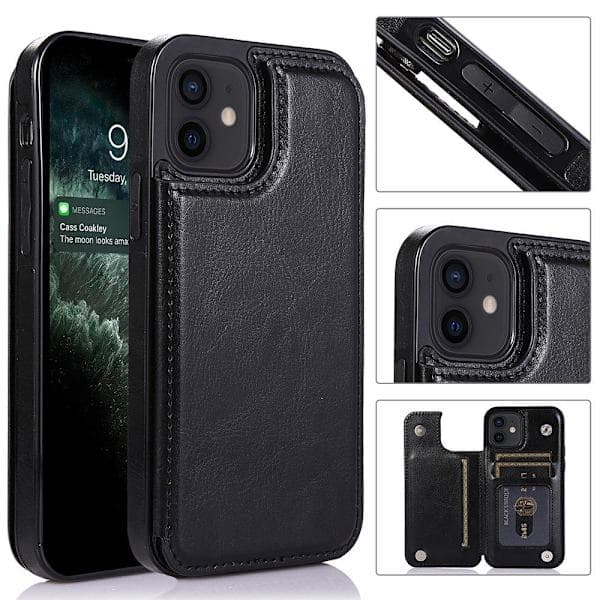 iPhone 12 - Praktisk stilfuld etui med kortholder Sort Sort