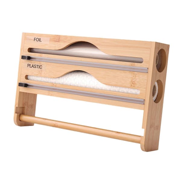 Wrap Dispenser Bambus Aluminiumfolie og Bakepapir Oppbevaring