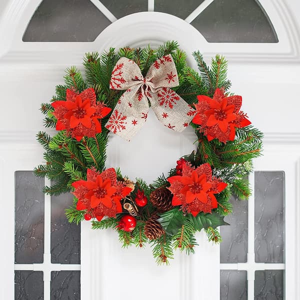 10 Christmas Decorations, Artificial Christmas Flowers, Glitter C