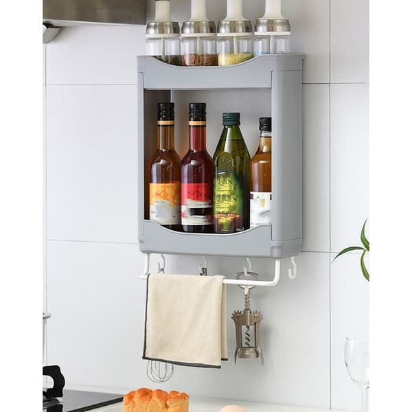 Plastic Kitchen Shelf for Spices Hanging Wall Decor Shelf Spice Jar Holder White