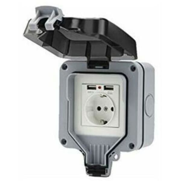 Double Outdoor Wall Socket with USB Port, Waterproof and Durable, Equipped with a Simple Outdoor Wall Box.