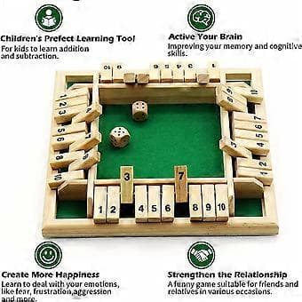 1-4 spillere Shut The Box terningespil, klassisk 4-sidet træspil med terninger til børn og voksne, bordversion og pubspil legetøj