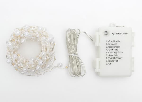 Batteridriven ljusslinga 100 LED 10M pärlfärgad ljusslinga med
