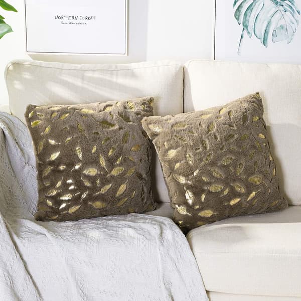 Sæt med 2 (brun) 40x40 cm, plys pudebetræk med fjerdesign, superbløde pudebetræk til sofa, seng, soveværelsesindretning