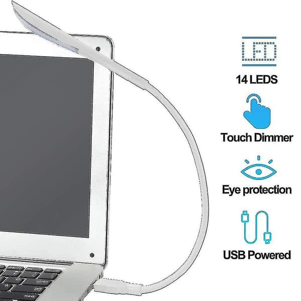 Hvid touch dæmpbar LED USB-lampe, 3-niveauer justerbar lysstyrke