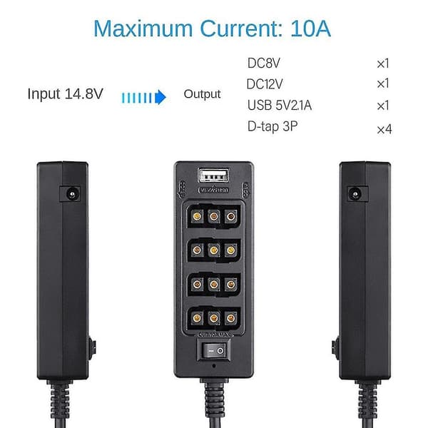 D-tap til 4 hun D-tap 2 DC USB-udgang strømkabel fordeler splitter hub boks til V-mount batterier