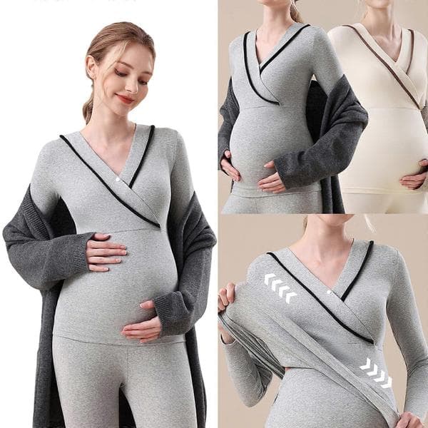 Amningspyjamas efter förlossningen Vintervarm myskläder Långärmade kläder för graviditet Bomull Lös passform Design Grå XL Gray XL