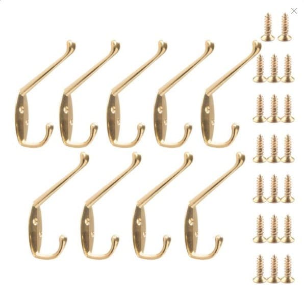 9-pak vægmonterede metalkroge, dobbeltstift guld