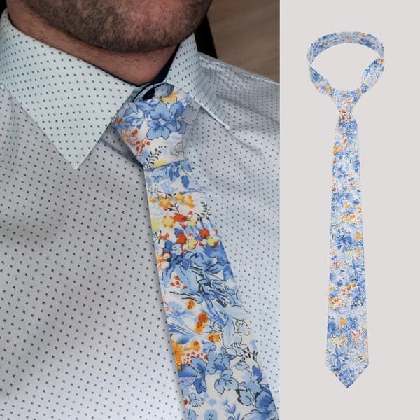 Slips til mænd, blomstret herreslips, smalt slips til mænd i bomuld, bryllupsblomsterslips-19 - Flowertie-19