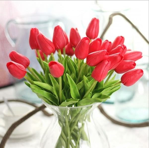 Artificial potted plant, artificial tulips, flower decoration, 20 pieces