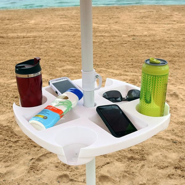 Udendørsbord til parasoller - 4 kopholdere og bakkerum - til strand- og terrasseparasoller