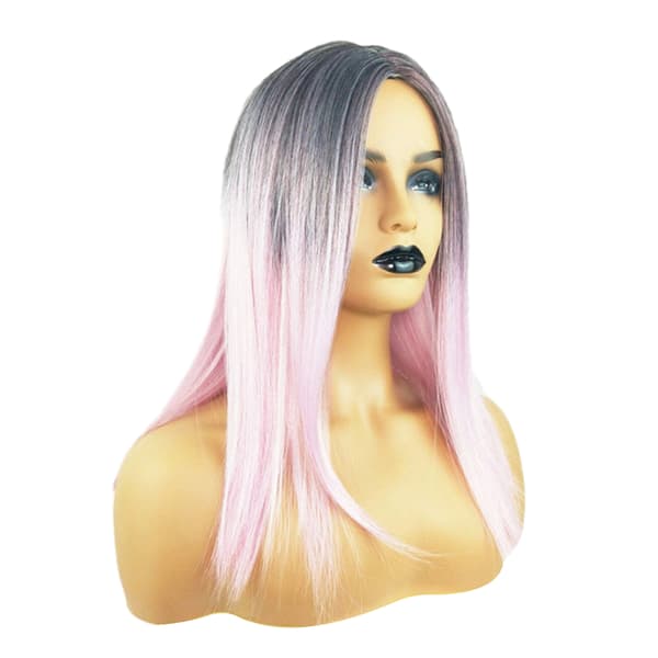 Sort Rosa Gradient Lang Paryk DIY Glat Letvægtsparyk Tilbehør til Daglig Makeup Pink