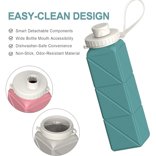 Foldable Drinking Water Bottle 610ml, Portable Silicone Water Bottle, Collapsible Drinking Water Container, Lightweight, Reusable blue