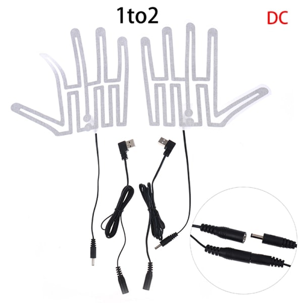 5V Kolfiber Uppvärmda Handskar USB Värmeplatta Elektrisk Vit DC-kabel 1 till 2 Tråd