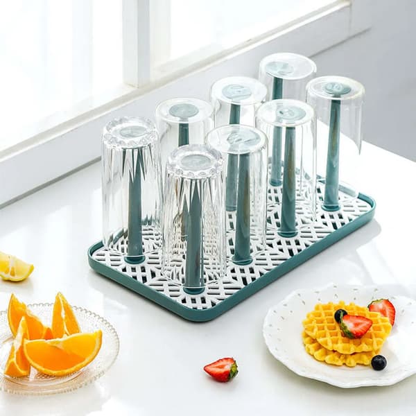 Creative Glass Water Glass Rack, Tea Tray, Teacup Storage, Upside-Down Cup Drainage Rack, Drying Rack (Green)